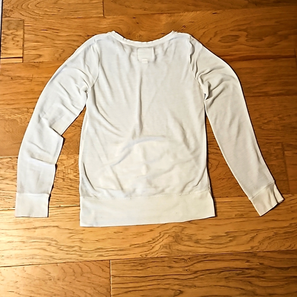 Billabong Sheer Long Sleeve Top White Shirt Large Kangaroo Pocket Women's - Picture 6 of 6